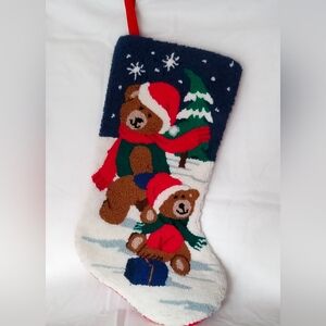 Vintage Estate Christmas Teddy Bear and Bear Stocking